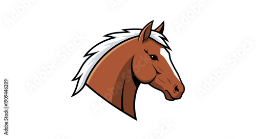 Illustration of a brown horse's head with flowing mane in a profile view