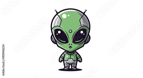 A cartoon alien standing alone on a white background, viewed from the front with a simplistic design