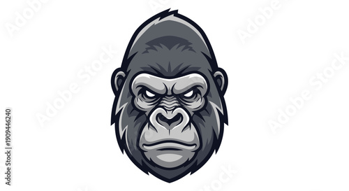 A detailed illustration of a gorilla's face with an angry expression viewed from the front