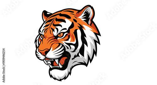 Fierce Tiger Head Illustration with Open Mouth and Sharp Teeth