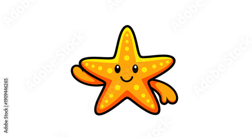 A happy cartoon starfish with a smiling face and orange body with yellow spots