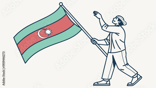 Man holding the flag of Azerbaijan with pride and enthusiasm.