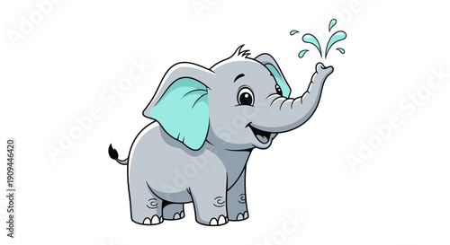 Cartoon elephant splashing water from trunk in playful illustration