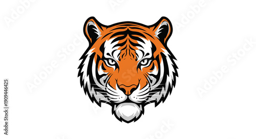 Vibrant tiger head illustration showcasing detailed fur texture from a direct frontal viewpoint