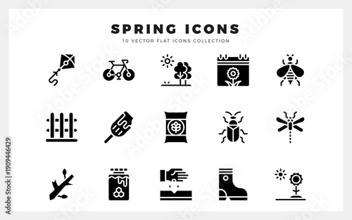 15 Spring Glyph icons pack. vector illustration.