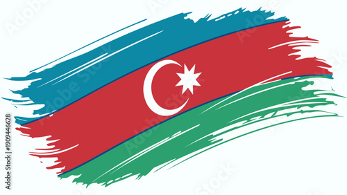 Azerbaijan flag painted in brush stroke style on white background.
