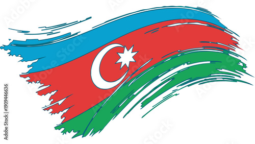 Azerbaijan flag painted in brush stroke style.