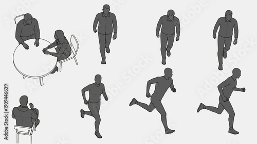 silhouettes of people in various activities, running, sitting, and interacting