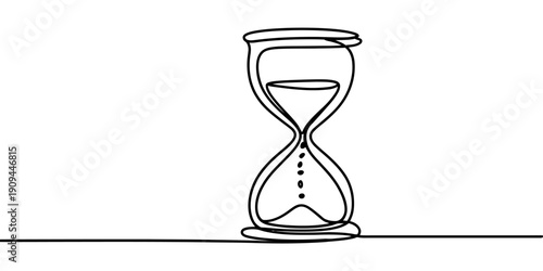 Minimalist continuous line drawing of an hourglass with flowing sand on white background