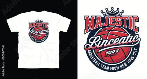 Linceatic basketball team from New York City 1987 with basketball and crown illustration t-shirt design print