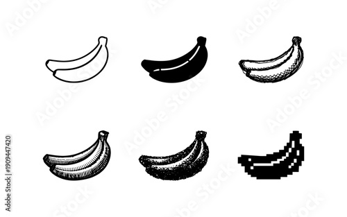 Collection of diverse banana illustrations in various artistic styles and formats
