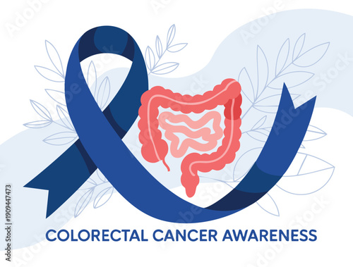 National Colorectal Cancer Month colorectal cancer awareness vector illustration treatment prevention digestive system medicine and health concept