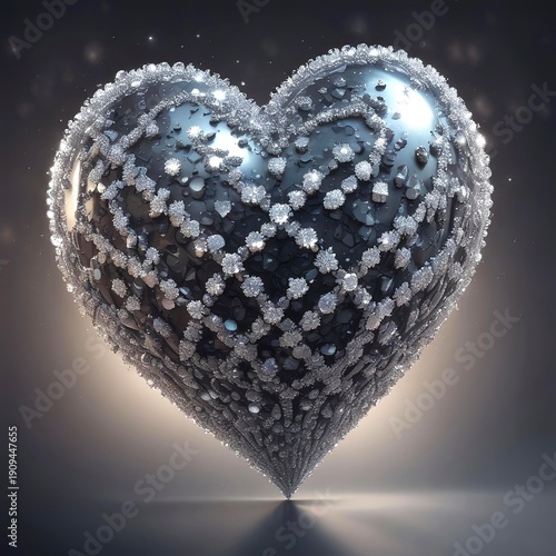 Wallpaper Mural Heart shape made of sparkling diamonds on dark gradient background, luxury romantic theme, glitter particles Torontodigital.ca