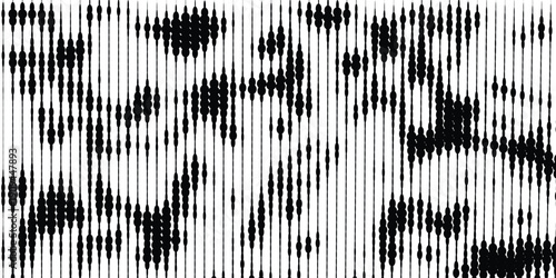 Minimal black white line pattern with pixelated dot distortion, data glitch aesthetic, futuristic abstract design