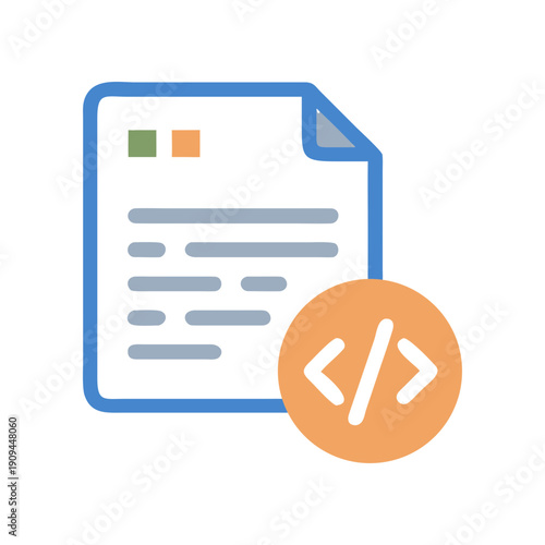 Document with code symbol on a white background on transparent background