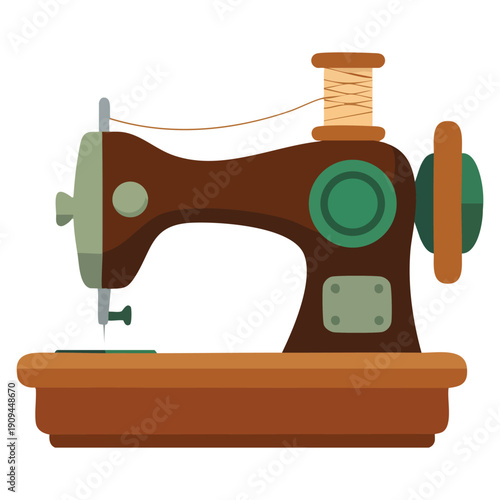 Paper sticker style vector illustration of retro sewing machine perfect for craft tailoring fashion sewing and handmade design themes