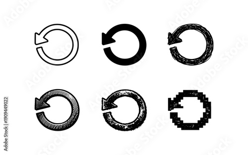 Collection of six circular arrow icons representing refresh, reload, and repeat actions