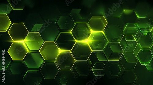 A mesmerizing abstract background of glowing green hexagonal patterns.