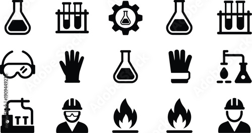 laboratory safety equipment and hazard warnings high-quality professional detailed modern elegant stylish clean