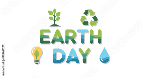 Earth Day illustration with icons symbolizing nature, sustainability, and environmental care, celebrating our planet