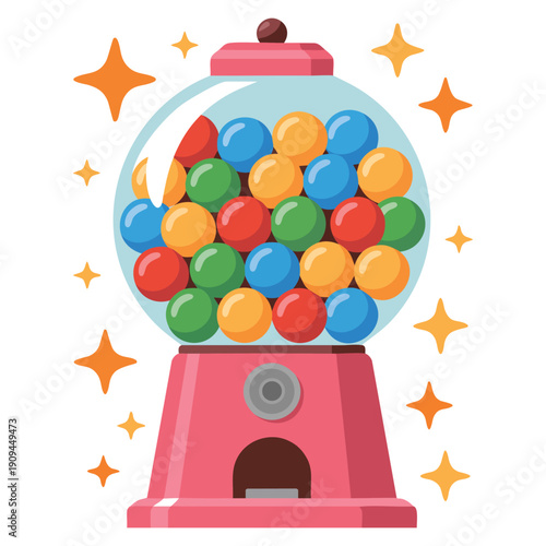 Pink gumball machine vector illustration representing cartoon bubblegum candy dispenser perfect for fun sweet retro themed artwork