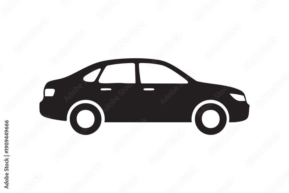 Naklejka premium Modern Black Sedan Car Profile Silhouette Flat Automotive Transportation Illustration