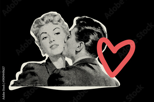 Vintage halftone valentine romance couples kissing