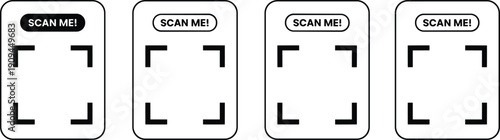 Scan me QR code frame labels with rounded square border vector illustration set isolated