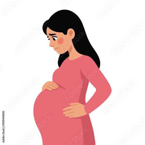 Pregnancy anxiety symptom flat design illustration showing sad stressed pregnant woman negative emotion ideal for maternal mental health and awareness themed designs