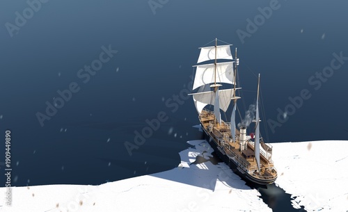 Canvas Print Historic polar exploration ship handcrafted interpretation of Endurance 3D rende