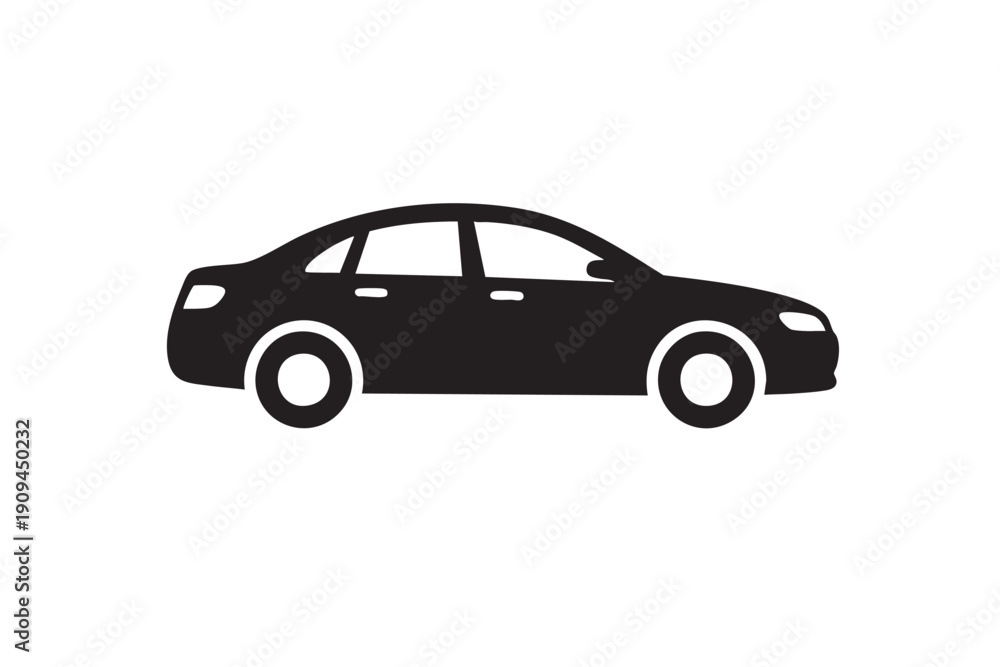 Obraz premium Side View Sedan Car Silhouette Vector Icon