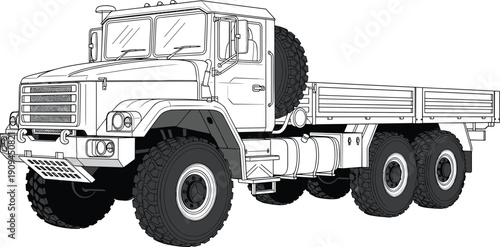 Large truck with six wheels and a flatbed six wheel truck flatbed truck line black and white