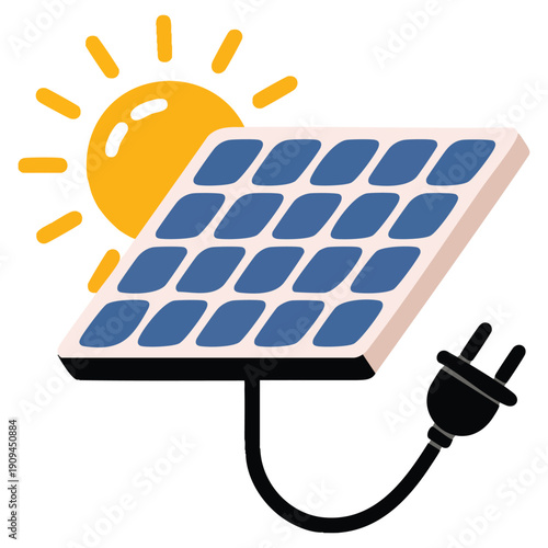 Renewable energy solar icon suitable for eco friendly consumption ecology green technology sustainability and clean environmental energy awareness designs
