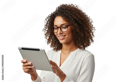 Wallpaper Mural Smiling businesswoman using digital tablet isolated on transparent background Torontodigital.ca