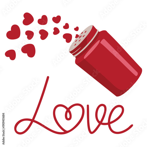 Salt shaker filled with hearts inside shown in vector illustration style perfect for love card romantic kitchen themed decorative design concepts