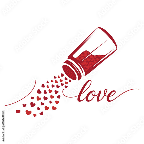 Salt shaker with hearts inside card vector illustration representing love seasoning romance food concept greeting card and decorative design theme