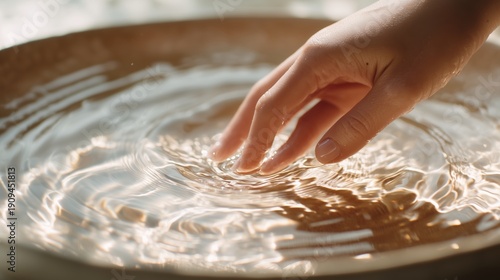 Close-up of Hand Touching Water Surface Creating Ripples