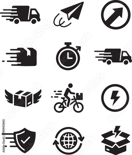 Essential delivery and logistics service icons for fast and secure global shipping