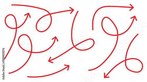 Hand drawn red arrows set for direction, pointer and navigation design elements vector illustration