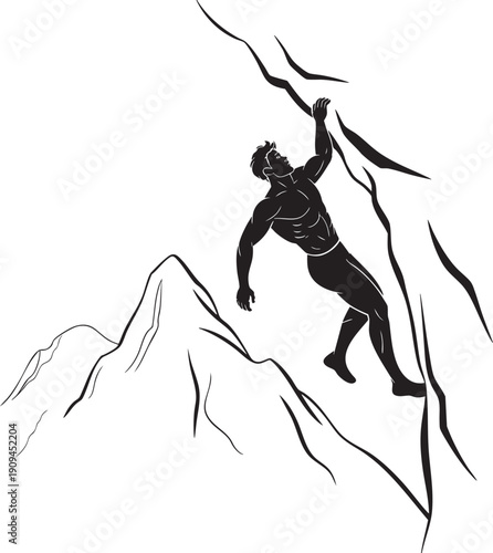 Man rock climbing mountain, athletic, extreme sport, strength, determination, peak, adventure, outdoors