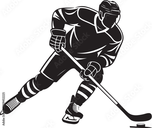 Ice hockey player skating with stick and puck, sport, action, speed, energy, competition, winter game