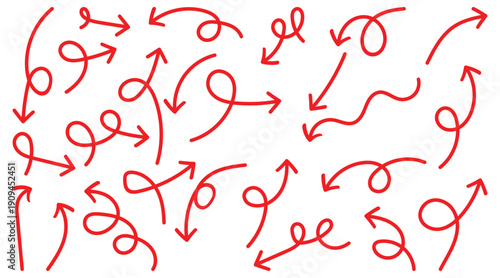 Hand drawn red arrows collection for marking, highlighting and infographic design