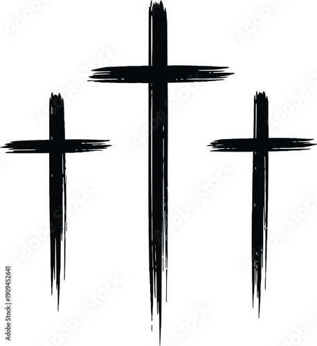 Three Grunge Christian Cross Silhouettes