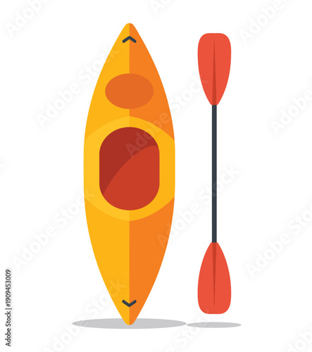 Kayak boat icon with paddle, isolated watercraft illustration for rafting and kayaking sport, outdoor travel and summer activity concept, minimal modern style, professional vector design.
