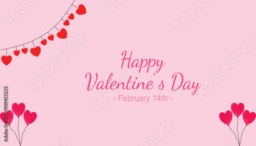 Vector illustration template for a typographic “Happy Valentine's Day” greeting card with a red heart in a flat design style. February 14, romantic, love, wallpaper, brochure, invitation, sticker.