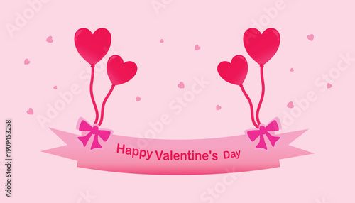Vector illustration template for a typographic “Happy Valentine's Day” greeting card with a red heart in a flat design style. February 14, romantic, love, wallpaper, brochure, invitation, sticker.