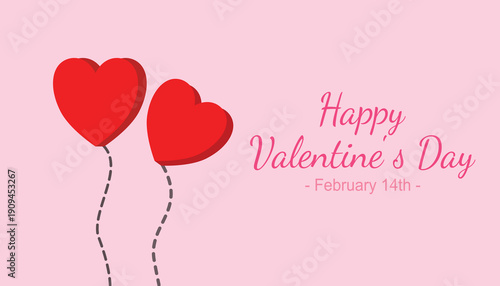 Vector illustration template for a typographic “Happy Valentine's Day” greeting card with a red heart in a flat design style. February 14, romantic, love, wallpaper, brochure, invitation, sticker.