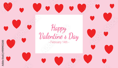 Vector illustration template for a typographic “Happy Valentine's Day” greeting card with a red heart in a flat design style. February 14, romantic, love, wallpaper, brochure, invitation, sticker.