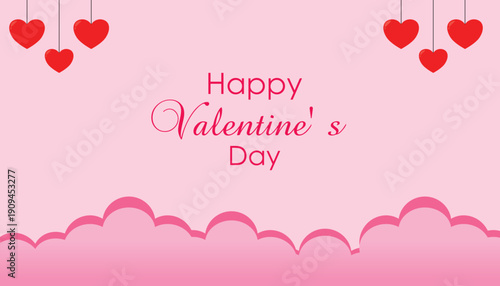 Vector illustration template for a typographic “Happy Valentine's Day” greeting card with a red heart in a flat design style. February 14, romantic, love, wallpaper, brochure, invitation, sticker.