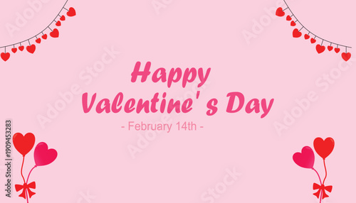 Vector illustration template for a typographic “Happy Valentine's Day” greeting card with a red heart in a flat design style. February 14, romantic, love, wallpaper, brochure, invitation, sticker.